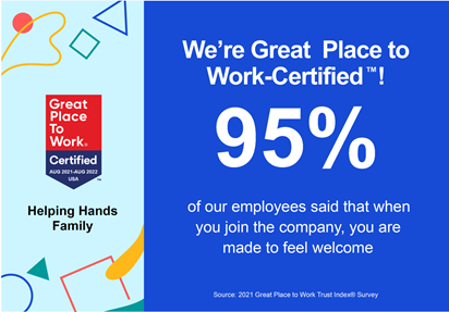 ABA Therapy provider, Helping Hands Family, Earns 2021 Great Place to Work Certification